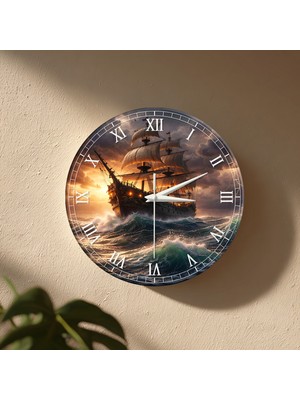No 26 Dekor Korsan Gemi Temalı Dekoratif Duvar Saati – 33 cm Uv Baskılı Mdf Duvar Saati