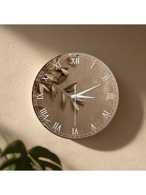 No 26 Dekor Zeytin Dalı Temalı Dekoratif Duvar Saati – 33 cm Uv Baskılı Mdf Duvar Saati