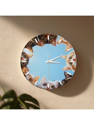 No 26 Dekor Kedi Temalı Dekoratif Duvar Saati – 33 cm Uv Baskılı Mdf Duvar Saati