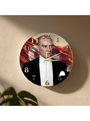 No 26 Dekor Atatürk Temalı Dekoratif Duvar Saati – 33 cm Uv Baskılı Mdf Duvar Saati
