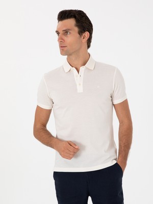 Cacharel Erkek Ekru Slim Fit Polo Yaka Pamuklu Basic T-Shirt 50300934-VR019
