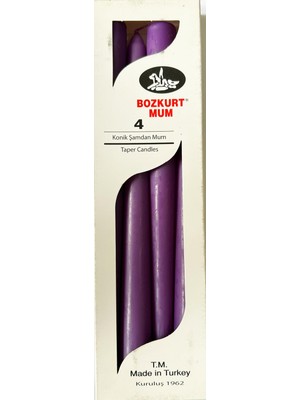 Bozkurt Mum Bozkurt Konik Şamdan Mum Fener Mumu - Mor - 24 Cm. - 4 Adetlik Paket