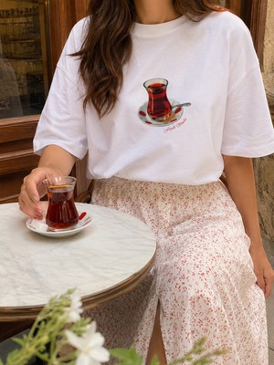 Fandr Studio Beyaz %100 Pamuk Oversize Fit Turkish Tea T-Shirt