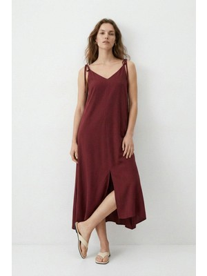 Rays Bordo Bağlamalı Askılı Elbise 3653