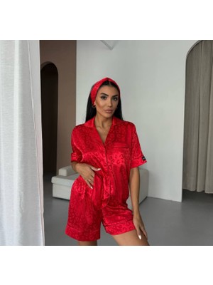 Cns Woman Leopar Desenli Kırmızı Üçlü Pijama Takımı