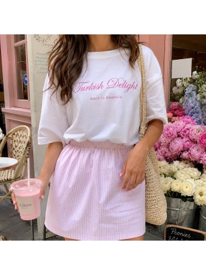 Fandr Studio Beyaz %100 Pamuk Oversize Fit Turkish Delight T-Shirt