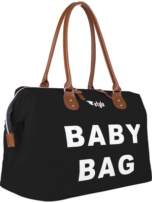 Stylo Baby Bag Siyah Kadın Bebek Bakım Çantası Su Geçirmez Fitelatsız Kumaş 30 cm Yükseklik