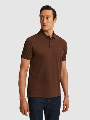 Cacharel Erkek Kahverengi Slim Fit Saf Pamuk Polo Yaka Basic T-Shirt 50320657-VR029