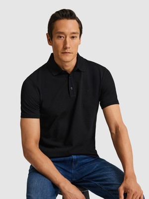 Cacharel Erkek Siyah Slim Fit Saf Pamuk Polo Yaka Basic T-Shirt 50320657-VR046