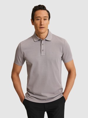 Cacharel Koyu Gri Slim Fit Saf Pamuk Polo Yaka Basic T-shirt 50320657 VR080