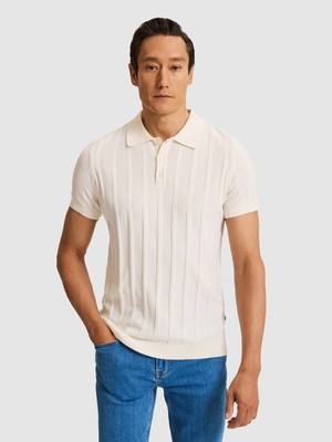 Cacharel Erkek Ekru Slim Fit Pamuk Karışımlı Polo Yaka Triko T-Shirt 50328370-VR019