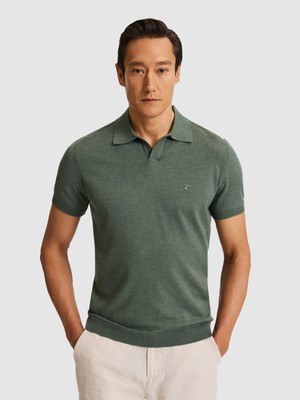 Cacharel Erkek Koyu Yeşil Slim Fit Apaş Yaka Modal Karışımlı Triko T-Shirt 50324008-VR079