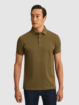 Cacharel Erkek Haki Slim Fit Saf Pamuk Polo Yaka Basic T-Shirt 50320657-VR027
