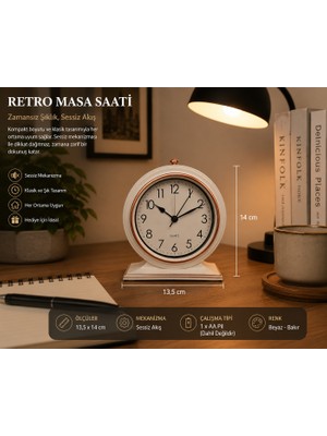 Armasse Retro Tasarım Sessiz Mekanizmalı Masa Saati – Dekoratif ve Şık Görünüm