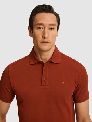 Cacharel Erkek Kiremit Slim Fit Saf Pamuk Polo Yaka Basic T-Shirt 50320657-VR031