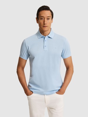 Cacharel Erkek Açık Mavi Slim Fit Saf Pamuk Polo Yaka Basic T-Shirt 50320657-VR095