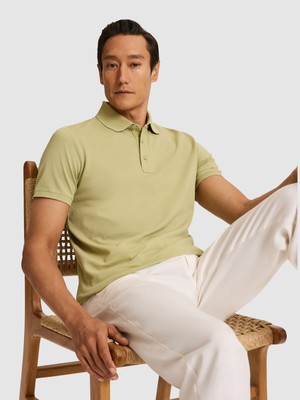 Cacharel Erkek Yeşil Slim Fit Saf Pamuk Polo Yaka Basic T-Shirt 50320657-VR054
