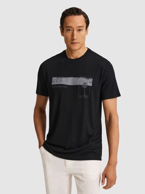 Cacharel Erkek Siyah Slim Fit Modal Karışımlı Baskılı Bisiklet Yaka T-Shirt 50320551-VR046