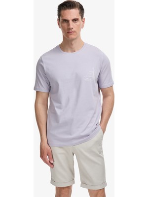 Cacharel Erkek Lila Slim Fit Pamuk Karışımlı Bisiklet Yaka Baskılı T-Shirt 50320554-VR245