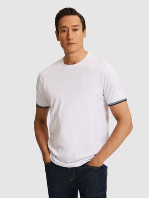 Cacharel Erkek Beyaz Regular Fit Saf Pamuk Bisiklet Yaka Desenli T-Shirt 50324402-VR013
