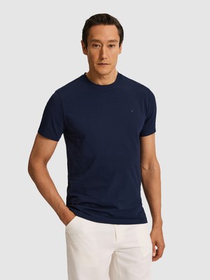 Cacharel Erkek Lacivert Slim Fit Bisiklet Yaka Pamuk Karışımlı Basic T-Shirt 50328373-VR033
