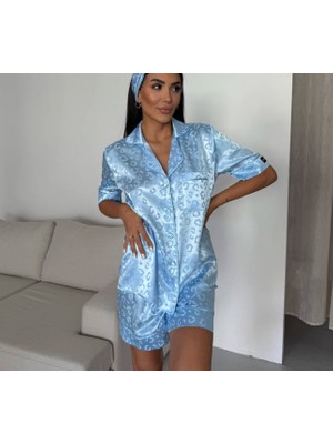 Cns Woman Leopar Desenli Mavi Üçlü Pijama Takımı