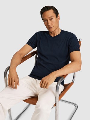 Cacharel Erkek Lacivert Slim Fit Bisiklet Yaka Saf Pamuk Triko T-Shirt 50320665-VR033