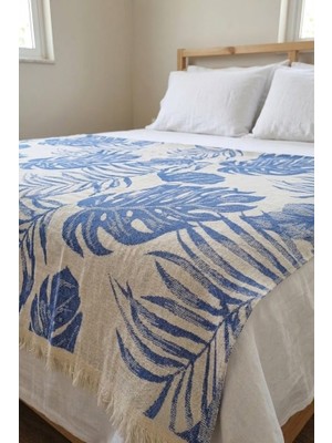 Livoras Home Müslin Pamuklu 220 x 240CM Çift Kişilik Pike Lacivert - Beyaz