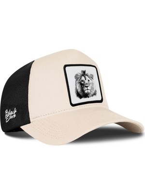 BlackBörk Aslan Logolu Bej-Siyah Trucker Şapka