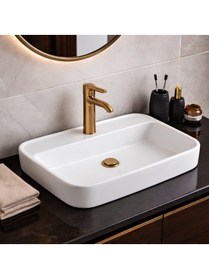 Turavit Loft Dikdörtgen Tezgâh Üstü Batarya Delikli Beyaz Lavabo 60x40 Cm LFT0710