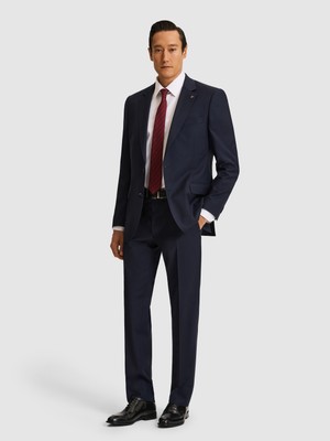 Cacharel Erkek Lacivert Slim Fit Mikro Desen Mono Yaka Saf Yün Takım Elbise 50324516-VR033