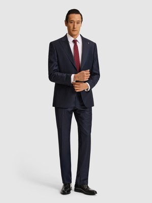Cacharel Erkek Lacivert Slim Fit Mikro Desen Kırlangıç Yaka Yün Ipek Karışımlı Takım Elbise 50319129-VR033