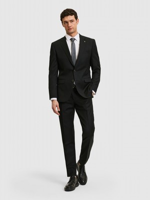 Cacharel Erkek Siyah Slim Fit Yün Karışımlı Çizgili Takım Elbise 50319545-VR046