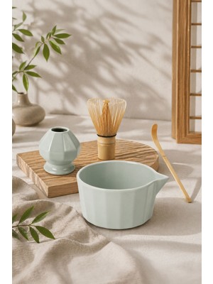 Chavin 4lü Matcha Set Kase Kaşık Whisk Tutucu Bambu Whisk Çırpıcı ve Bambu Kaşık MT248