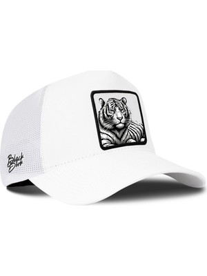 BlackBörk Bengal Kaplan Logolu Beyaz Trucker Şapka