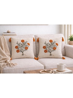 Livera Home Modern Punch Işlemeli 2'li Kırlent Kılıfı Dekoratif (43X43CM)