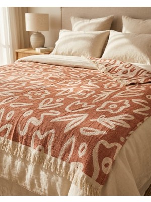 Livoras Home Müslin Pamuklu 220 x 240CM Çift Kişilik Pike Terrcotta Tarçın