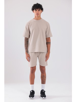Rowinger Waffle Dokulu Oversize T-Shirt ve Şort Erkek Takım