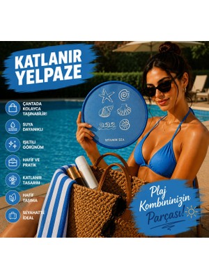 Up Atelier Plaj Modası Katlanabilir Oval Yelpaze Deniz Temalı Model 20cm Çapında