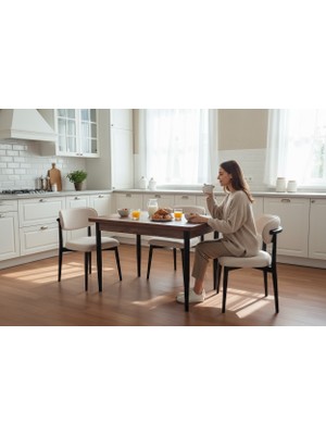 Efe Mobilya T-6007 Kemençe Mdf 70X120 Polo Krem Sandalye 4 Kişilik Yemek Masası Takımı