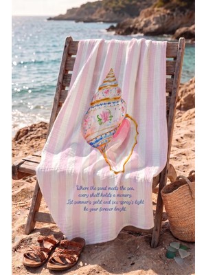 Tuğba Kuğu %100 Pamuklu 4 Kat Müslin Plaj Havlusu - Pink Seashell