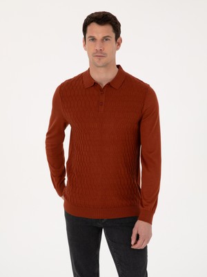Cacharel Erkek Karamel Slim Fit Yün Karışımlı Polo Yaka Triko Kazak 50311890-VR261