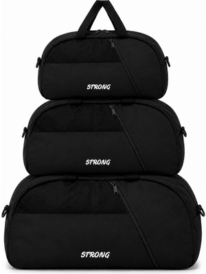 Strong 3' Lü Set Önü Cepli Ayarlanabilir Omuz Askılı Fitness Spor Seyahat El Çantası