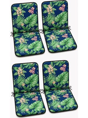 Mandaş 4 Adet Rattan Arkalıklı Sandalye Minderi (Kalınlık 4cm)-Tropikal Yeşil