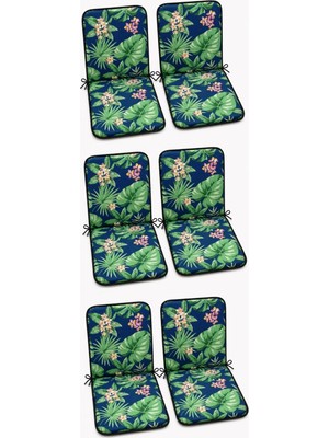 Mandaş 6 Adet Rattan Arkalıklı Sandalye Minderi (Kalınlık 4cm)-Tropikal Yeşil