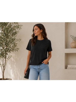 Cns Woman Karol Omzu Vatkalı Siyah T-Shirt