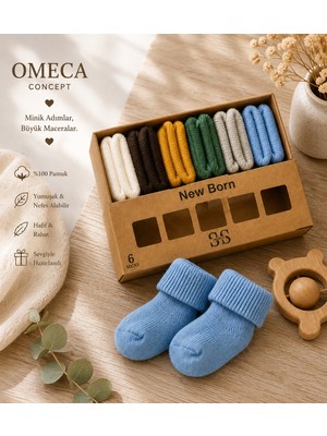 Omeca Concept 6'lı Yenidoğan Bebek %100 Pamuk Çorap Seti - Karışık Renkli
