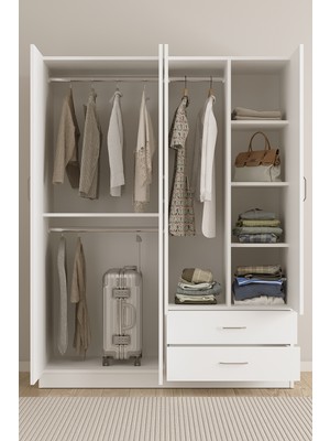 Aeka AE-1077 Terra 4 Kapaklı 2 Çekmeceli 3 Askılıklı Raflı 140X182X53 cm Gardırop