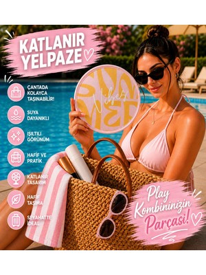 Up Atelier Plaj Modası Katlanabilir Oval Yelpaze Summer Vibes Model