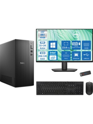 Dell Tower Essential QVT1260 Intel® Core™ İ7-14700 32GB Ddr5 256GB SSD Intel® UHD Graphics 770 WIN11HOME +23.8 Fhd Monitör Tower Masaüstü Bilgisayar 23BTO014007H11+ZETTAUSBBELLEK